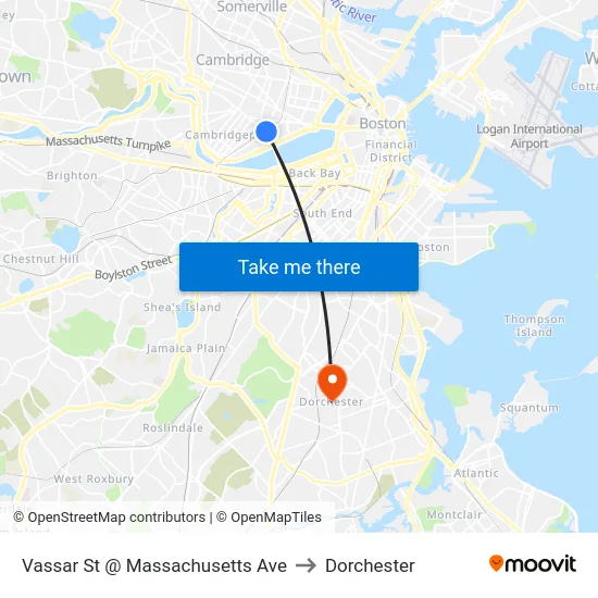 Vassar St @ Massachusetts Ave to Dorchester map