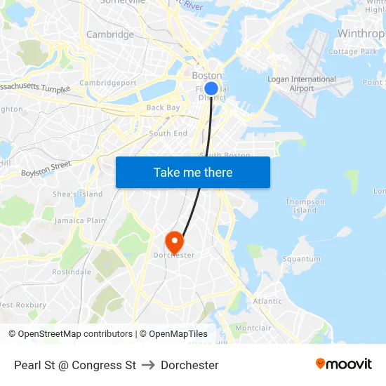 Pearl St @ Congress St to Dorchester map