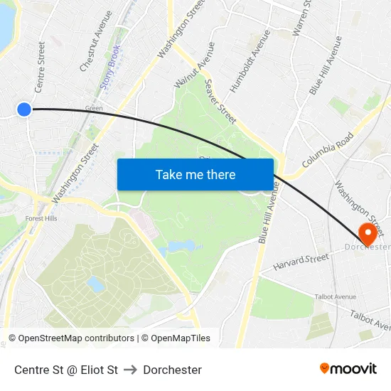 Centre St @ Eliot St to Dorchester map