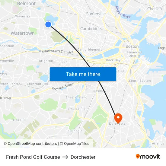 Fresh Pond Golf Course to Dorchester map