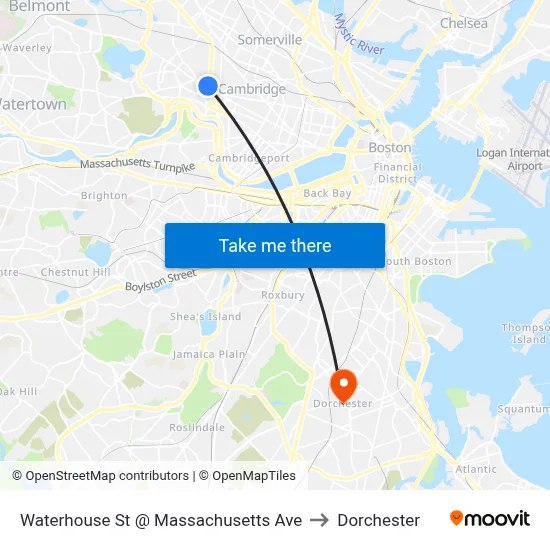 Waterhouse St @ Massachusetts Ave to Dorchester map