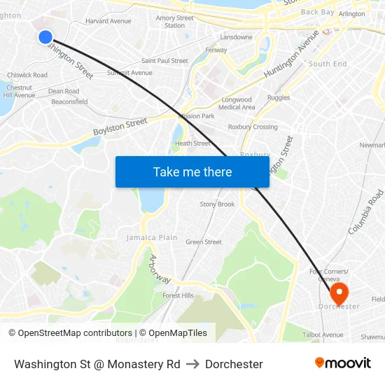 Washington St @ Monastery Rd to Dorchester map