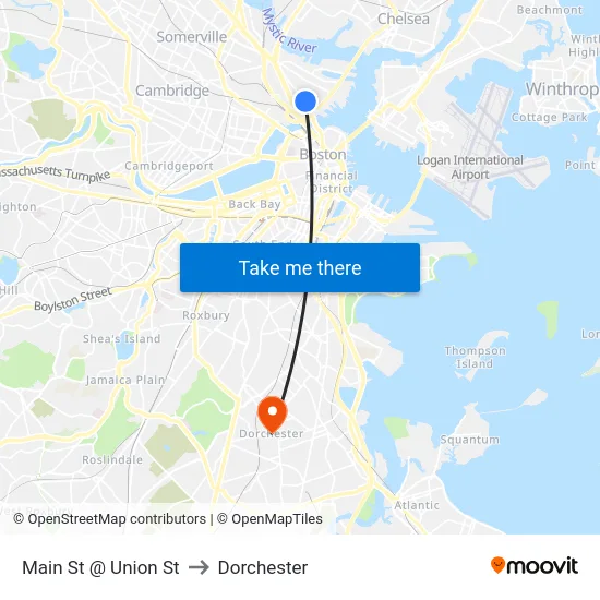 Main St @ Union St to Dorchester map