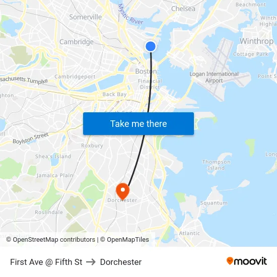 First Ave @ Fifth St to Dorchester map