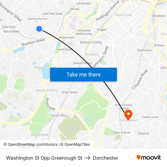 Washington St Opp Greenough St to Dorchester map