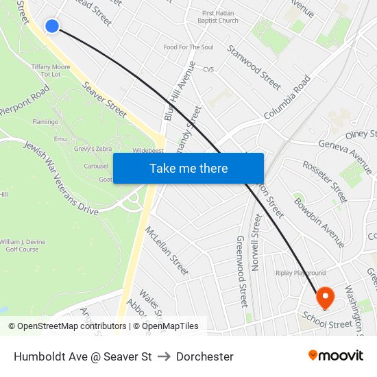 Humboldt Ave @ Seaver St to Dorchester map