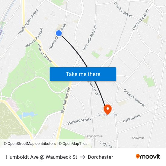 Humboldt Ave @ Waumbeck St to Dorchester map