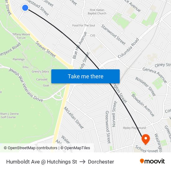 Humboldt Ave @ Hutchings St to Dorchester map