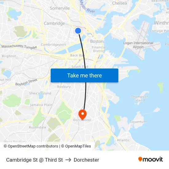 Cambridge St @ Third St to Dorchester map