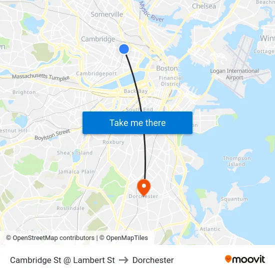 Cambridge St @ Lambert St to Dorchester map