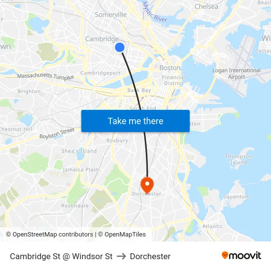 Cambridge St @ Windsor St to Dorchester map