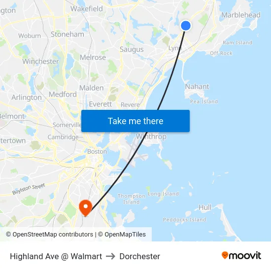 Highland Ave @ Walmart to Dorchester map