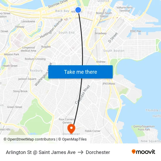 Arlington St @ Saint James Ave to Dorchester map