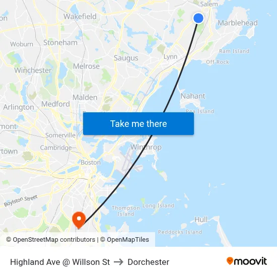 Highland Ave @ Willson St to Dorchester map