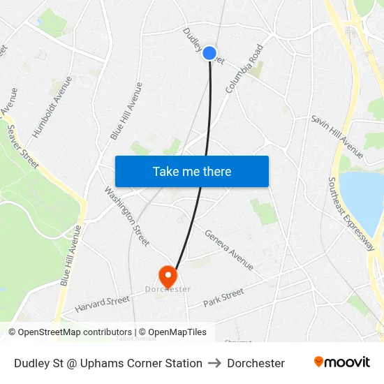 Dudley St @ Uphams Corner Station to Dorchester map