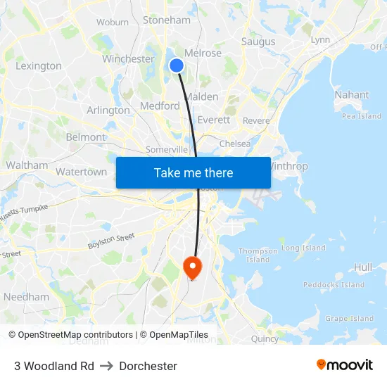 3 Woodland Rd to Dorchester map