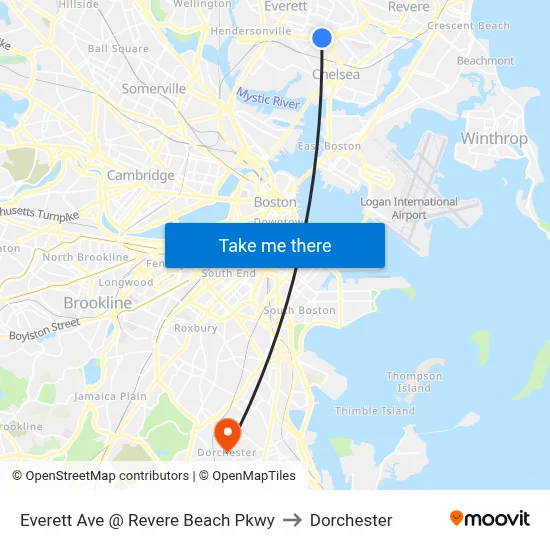 Everett Ave @ Revere Beach Pkwy to Dorchester map