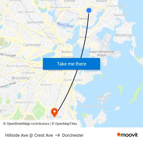 Hillside Ave @ Crest Ave to Dorchester map