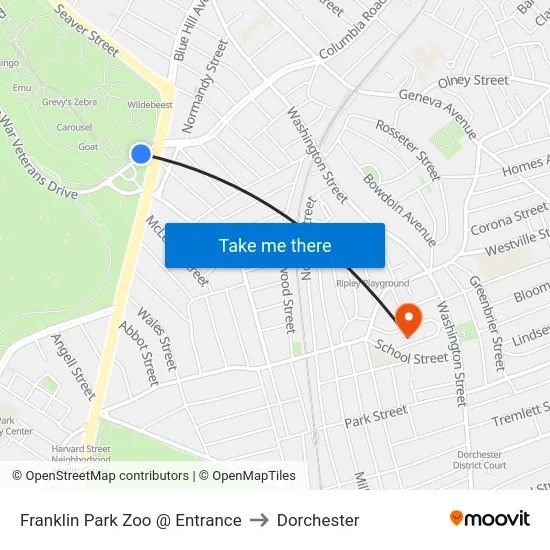 Franklin Park Zoo @ Entrance to Dorchester map