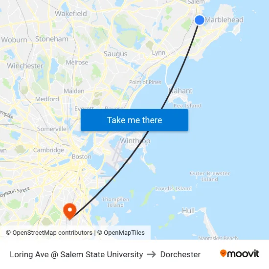 Loring Ave @ Salem State University to Dorchester map