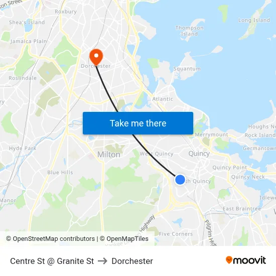 Centre St @ Granite St to Dorchester map