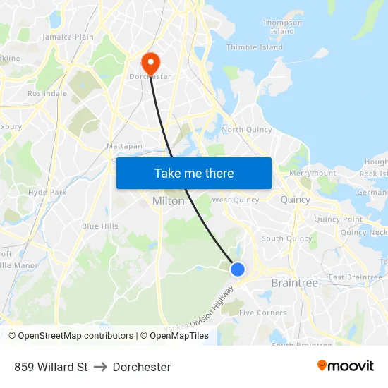 859 Willard St to Dorchester map