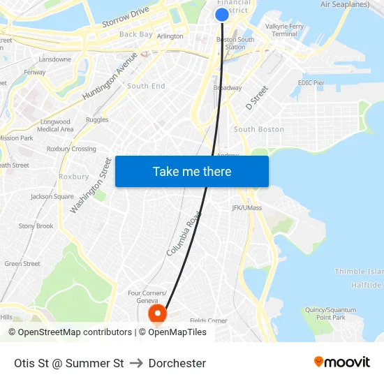 Otis St @ Summer St to Dorchester map