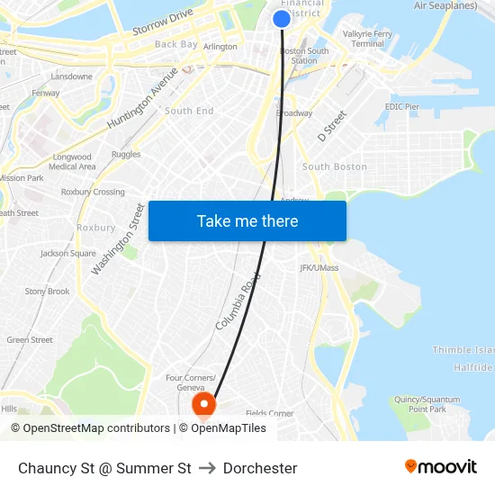 Chauncy St @ Summer St to Dorchester map