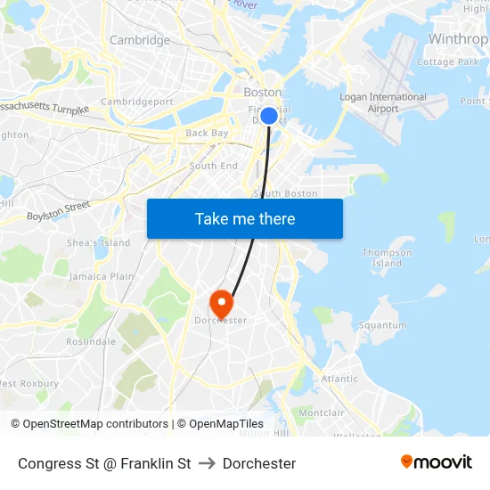 Congress St @ Franklin St to Dorchester map