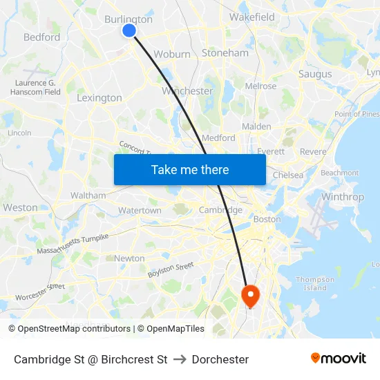 Cambridge St @ Birchcrest St to Dorchester map