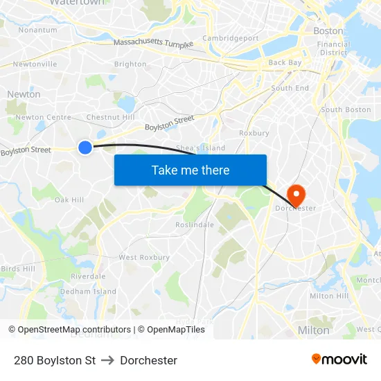 280 Boylston St to Dorchester map