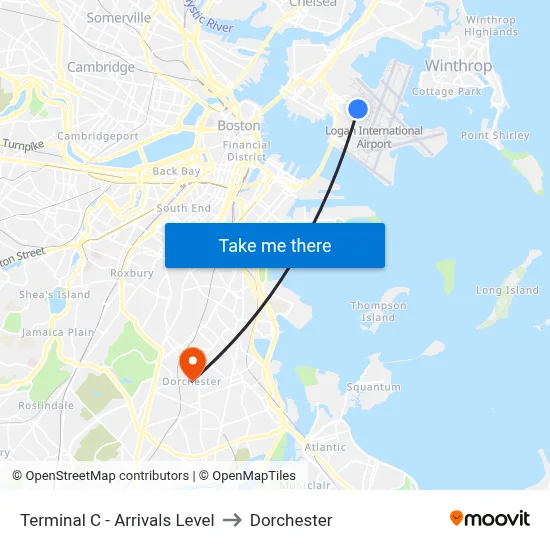Terminal C - Arrivals Level to Dorchester map