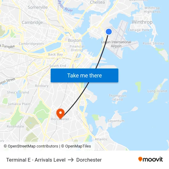Terminal E - Arrivals Level to Dorchester map