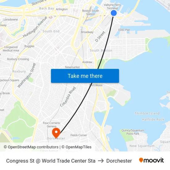 Congress St @ World Trade Center Sta to Dorchester map