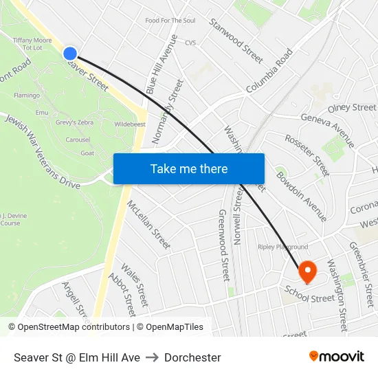 Seaver St @ Elm Hill Ave to Dorchester map