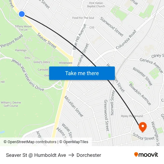 Seaver St @ Humboldt Ave to Dorchester map
