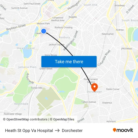 Heath St Opp Va Hospital to Dorchester map