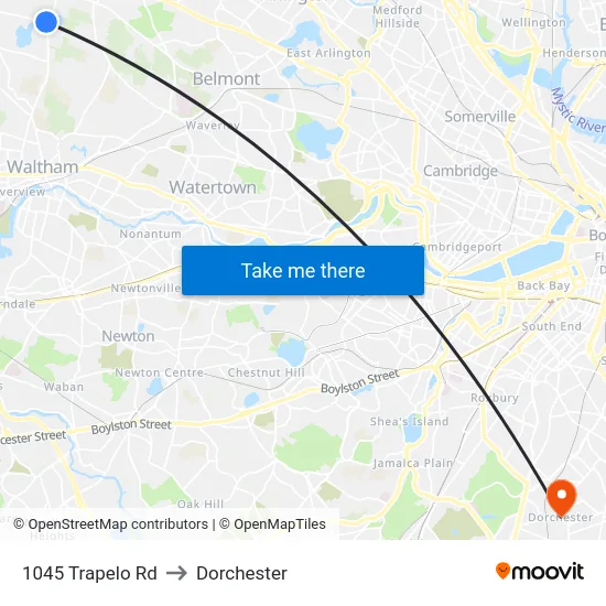1045 Trapelo Rd to Dorchester map