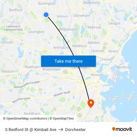 S Bedford St @ Kimball Ave to Dorchester map