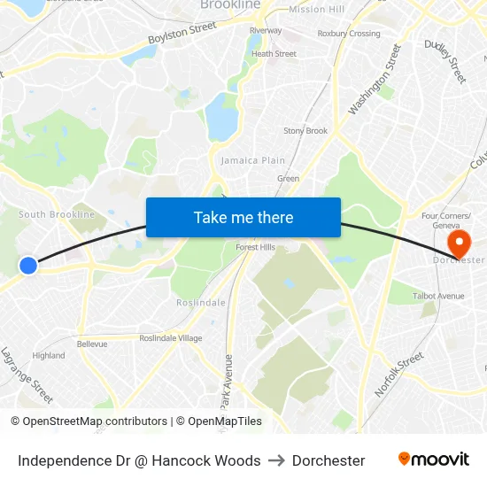 Independence Dr @ Hancock Woods to Dorchester map