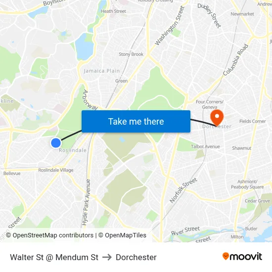 Walter St @ Mendum St to Dorchester map