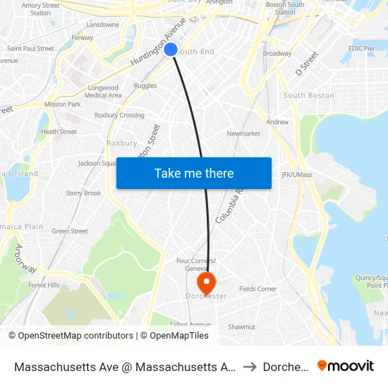 Massachusetts Ave @ Massachusetts Ave Station to Dorchester map
