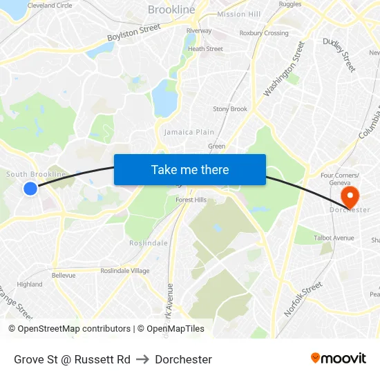 Grove St @ Russett Rd to Dorchester map