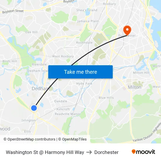 Washington St @ Harmony Hill Way to Dorchester map
