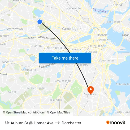 Mt Auburn St @ Homer Ave to Dorchester map