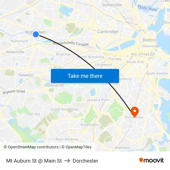 Mt Auburn St @ Main St to Dorchester map