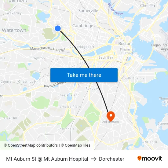 Mt Auburn St @ Mt Auburn Hospital to Dorchester map