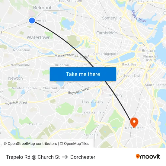 Trapelo Rd @ Church St to Dorchester map