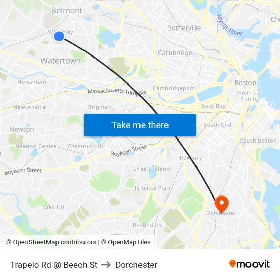 Trapelo Rd @ Beech St to Dorchester map