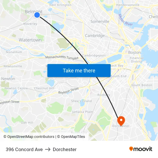 396 Concord Ave to Dorchester map
